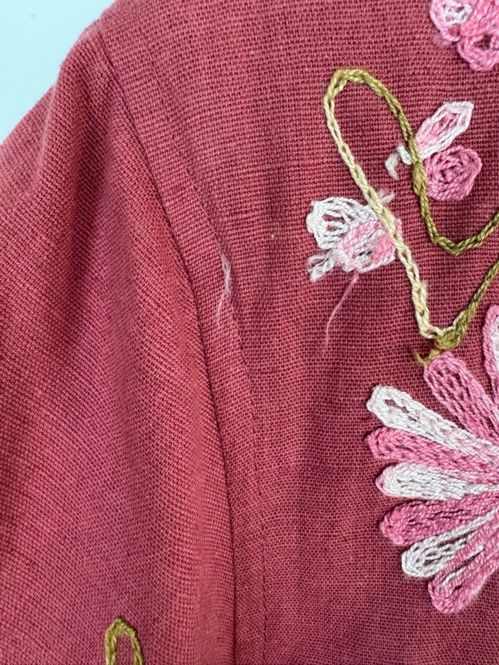 Vintage 90s Embroidered Floral Shacket Cotton Linen size Large Petite boho - Picture 7 of 12